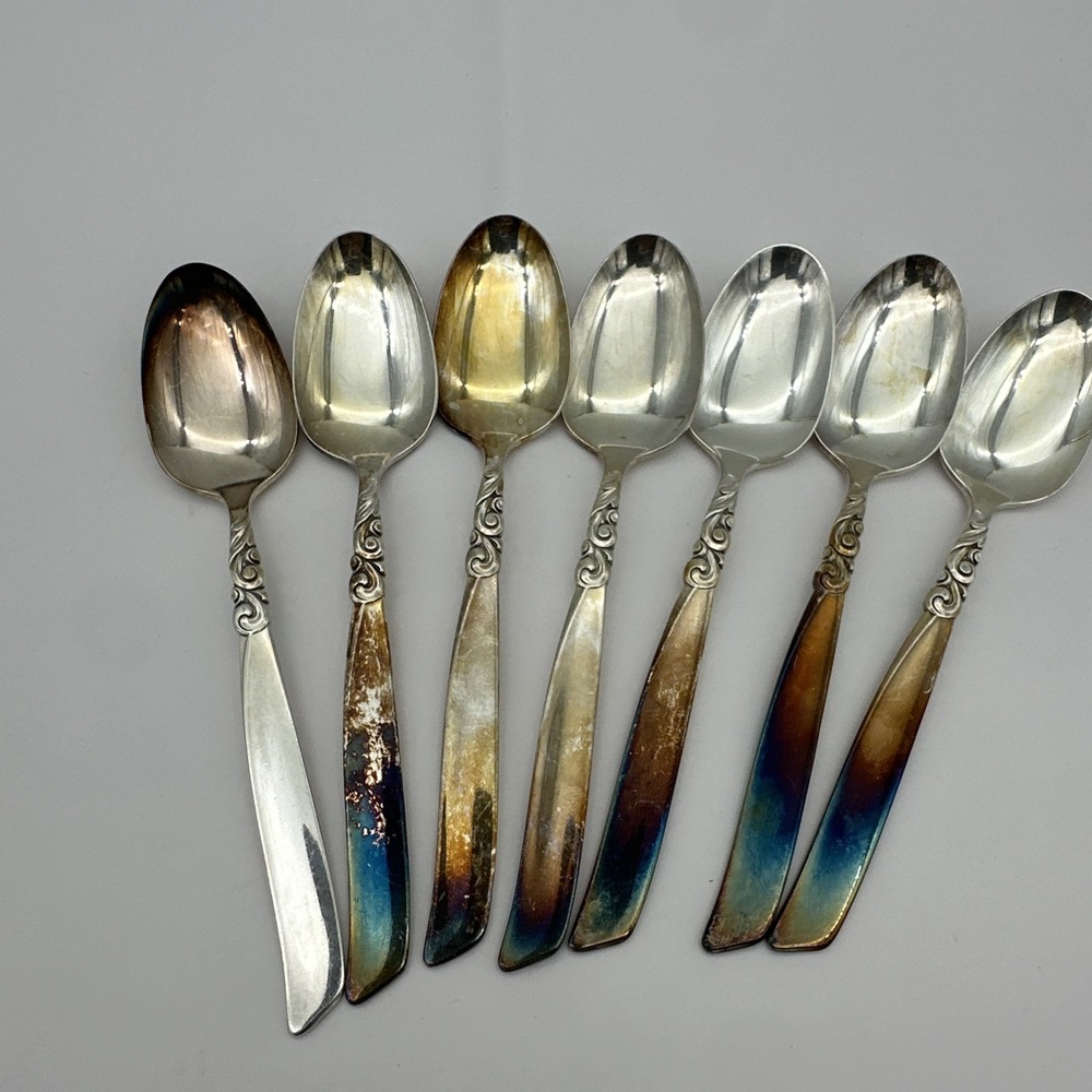Vintage Oneida South Seas Silver Plate Tea Spoons 1955 MCM Replacement Set of 7